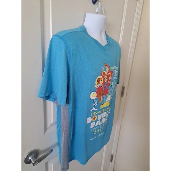 2017 Disneyland Double Dare Pixar RunDisney Marathon Blue Gray Shirt Large Parks - Picture 5 of 6